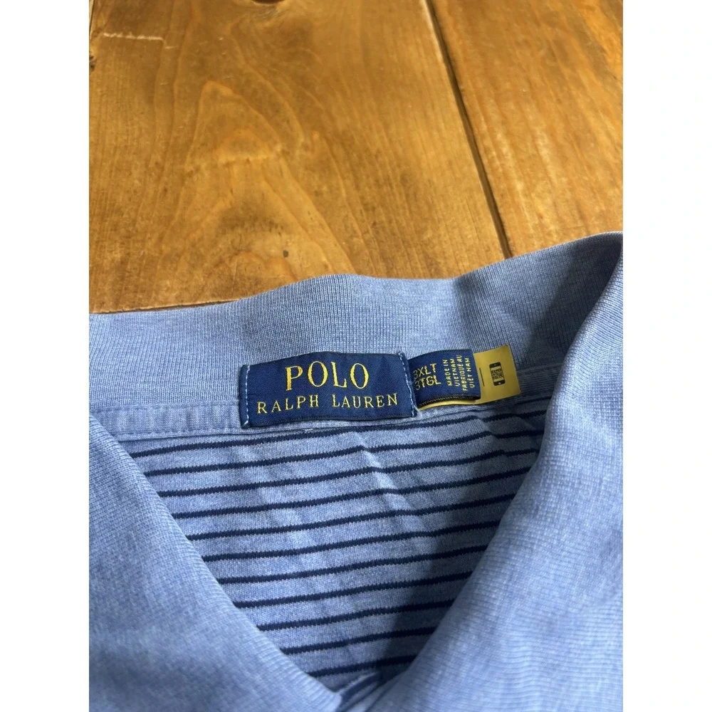 Polo Ralph Lauren Men's 2XLT Striped Performance Polo Shirt Blue Short Sleeve